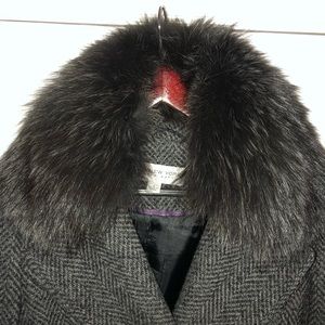 Marc New York Black Wool Coat w Blue Fox Fur sz 8